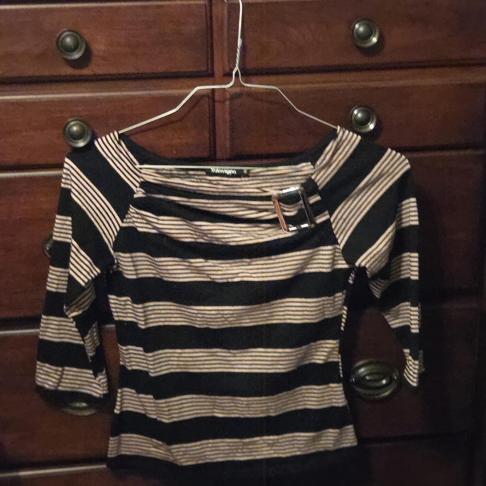 Vintage Younique Black and Tan Striped Top